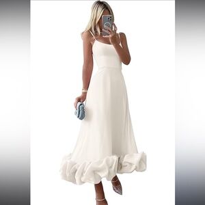 White tea length beautiful dress